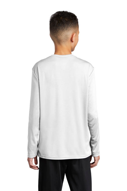 Custom Embroidered Port & Company  Youth Long Sleeve Performance Tee PC380YLS,White