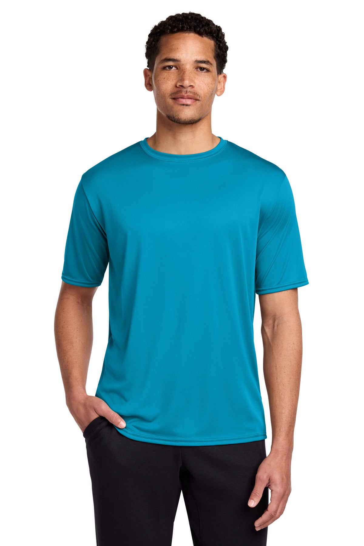 Custom Embroidered Port & Co T-Shirts  in Neon Blue