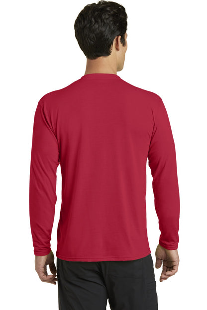 Custom Embroidered Port & Company Long Sleeve Performance Blend Tee. PC381LS,Red