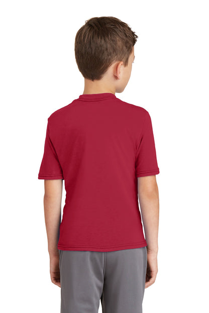 Custom Embroidered Port & Company Youth Performance Blend Tee. PC381Y,Red