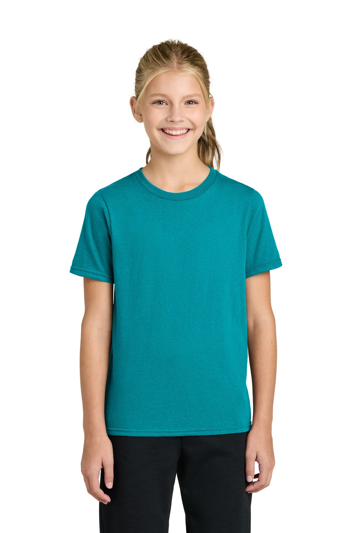 Custom Embroidered Port & Co T-Shirts  in Bright Aqua