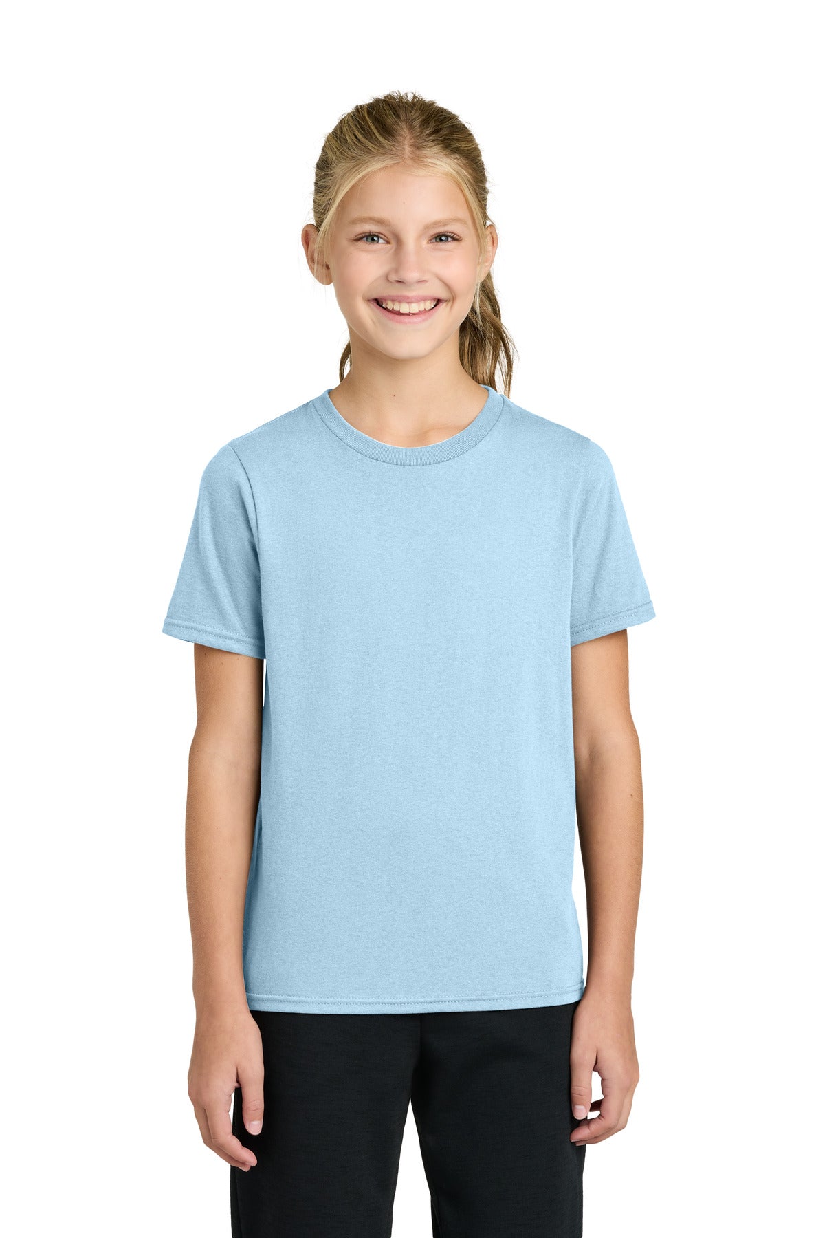Custom Embroidered Port & Co T-Shirts  in Ice Blue