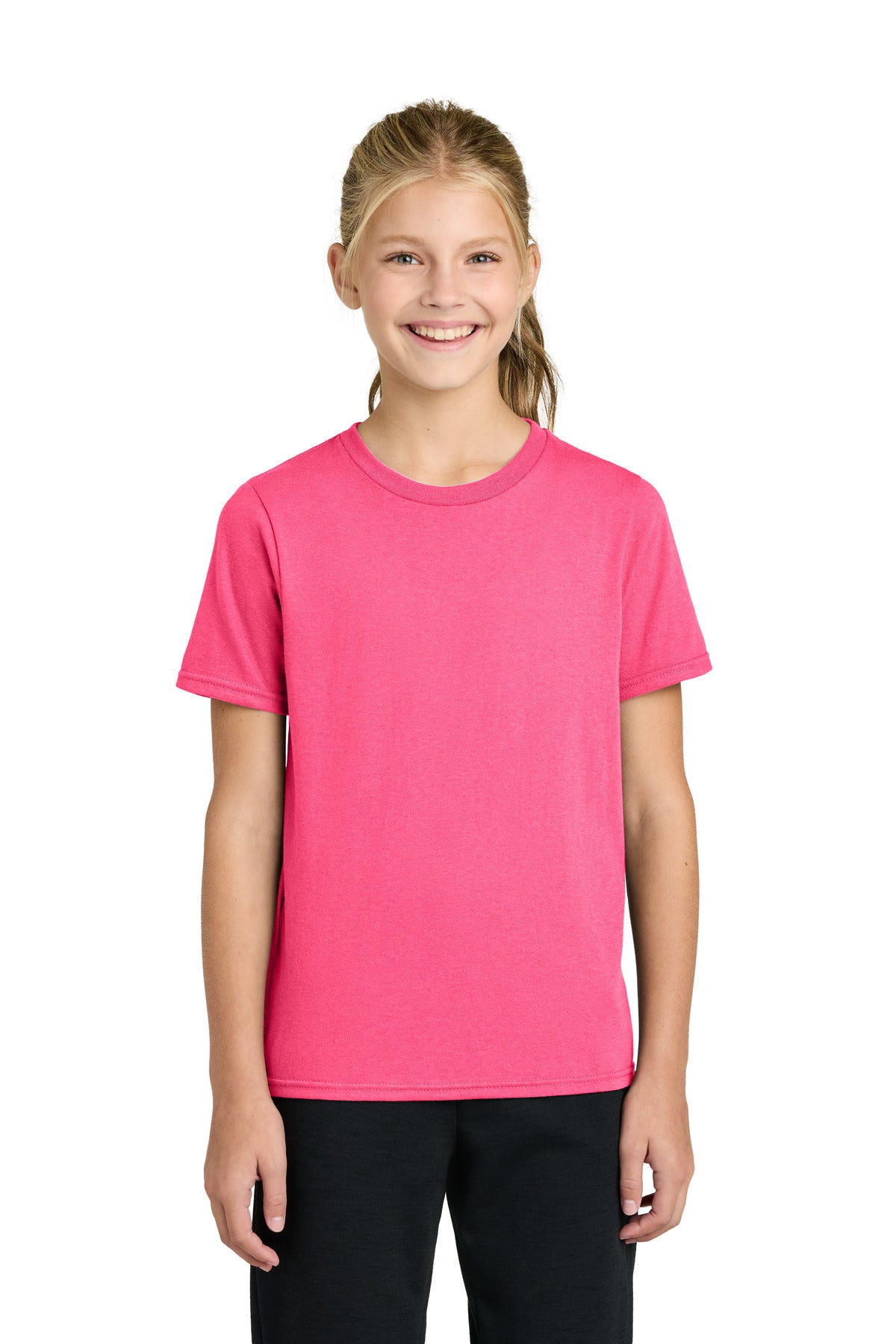 Custom Embroidered Port & Co T-Shirts  in Neon Pink