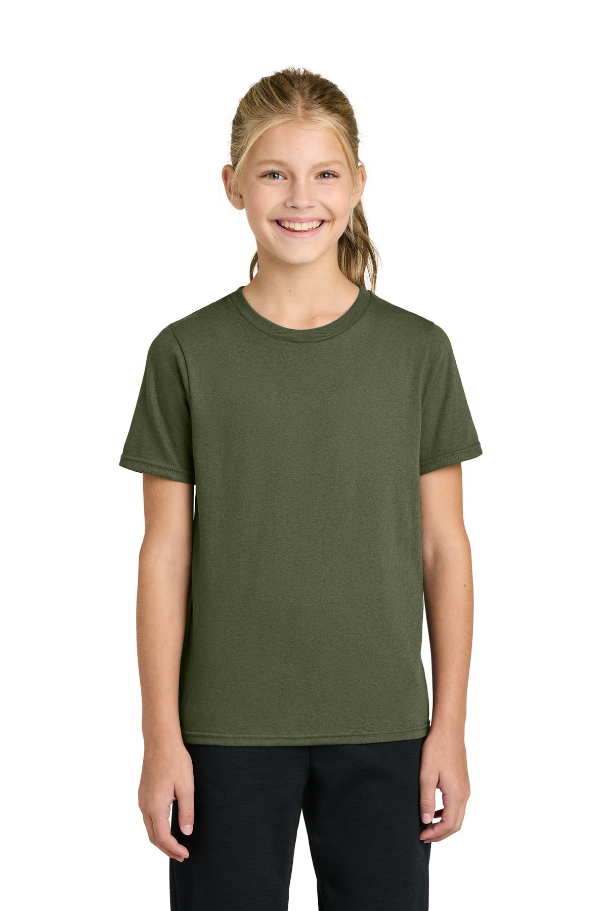 Custom Embroidered Port & Co T-Shirts  in Olive Drab Green