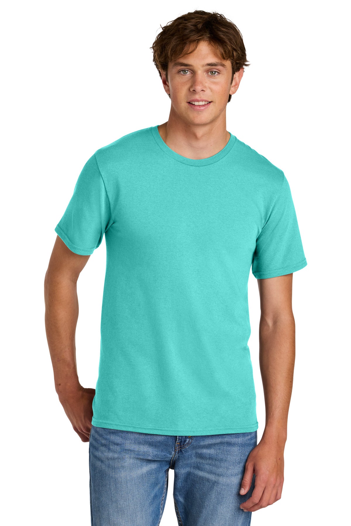 Custom Embroidered Port & Co T-Shirts  in Aqua