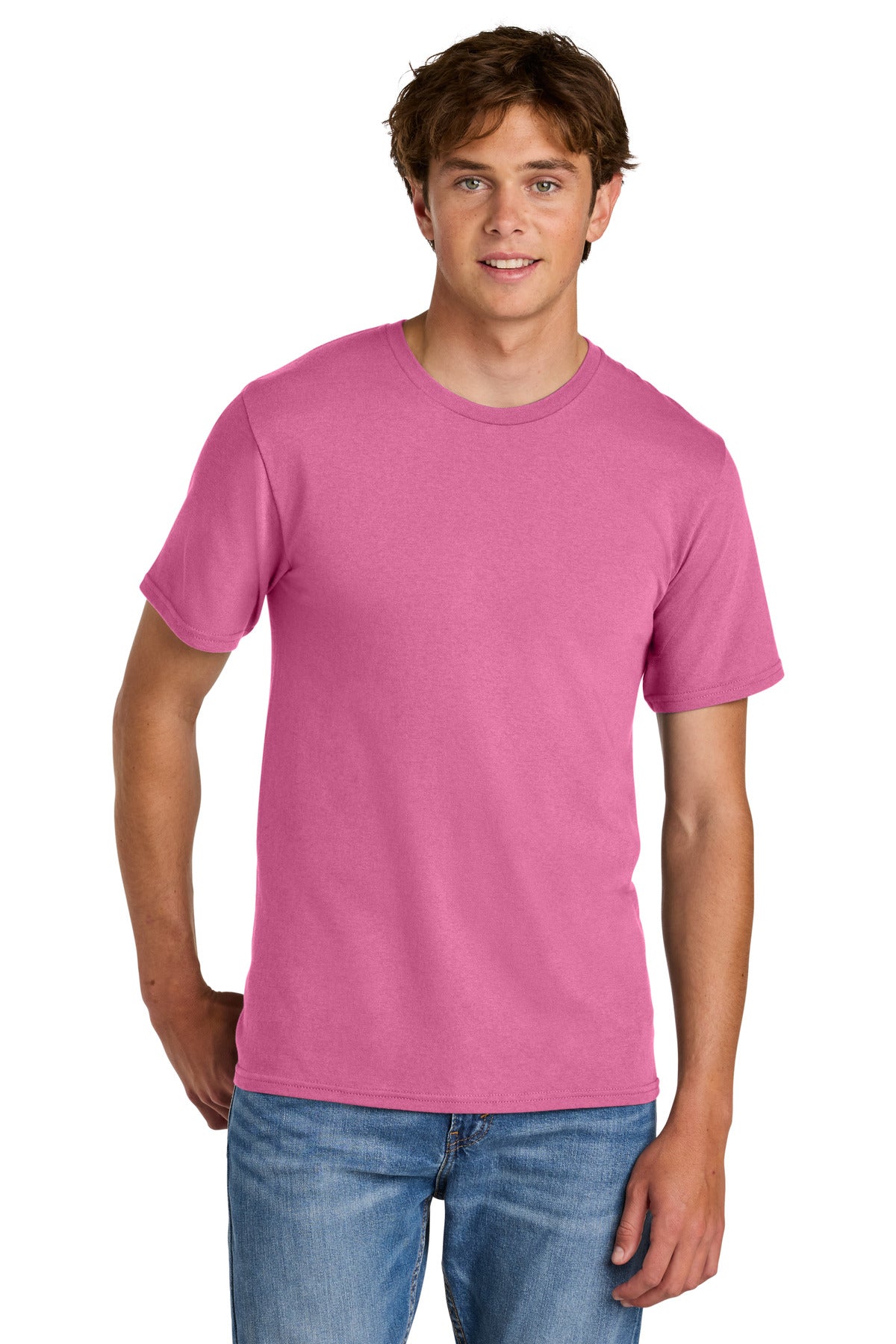 Custom Embroidered Port & Co T-Shirts  in Awareness Pink
