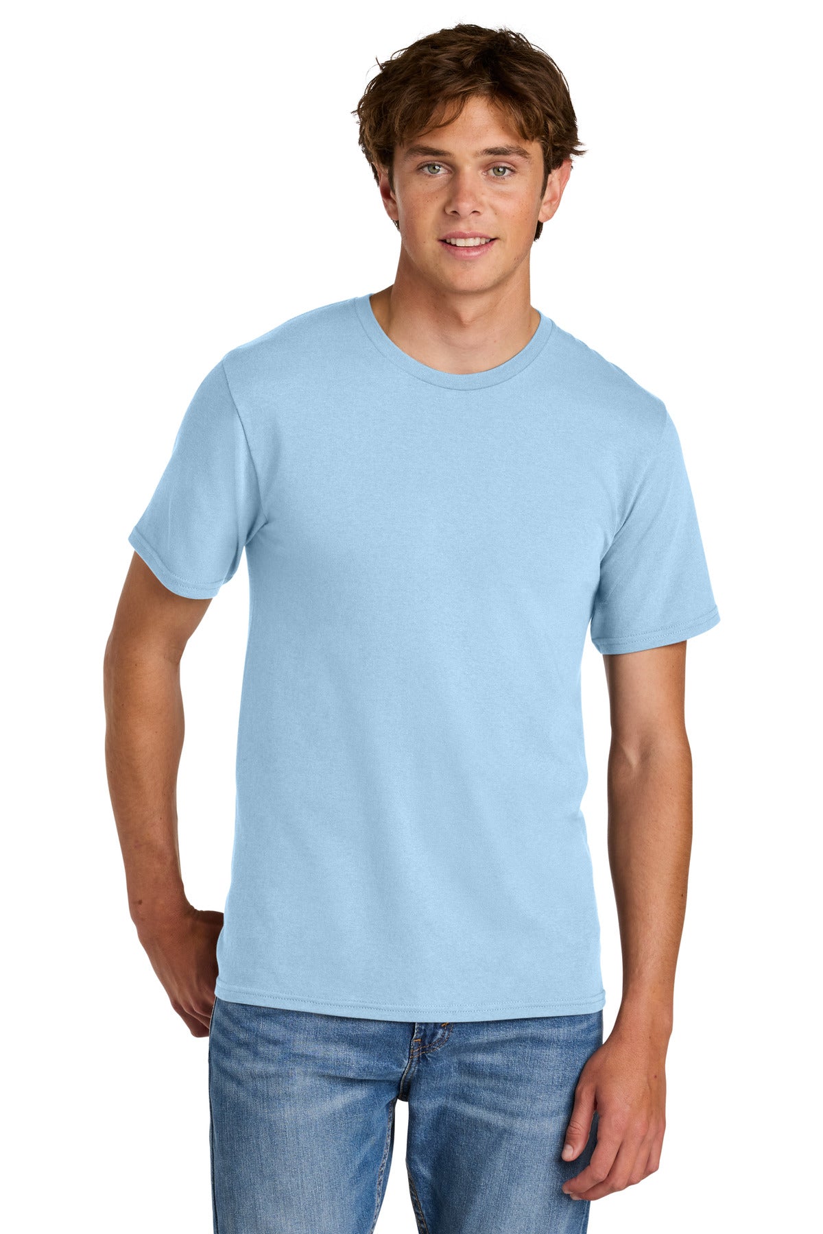 Custom Embroidered Port & Co T-Shirts  in Ice Blue