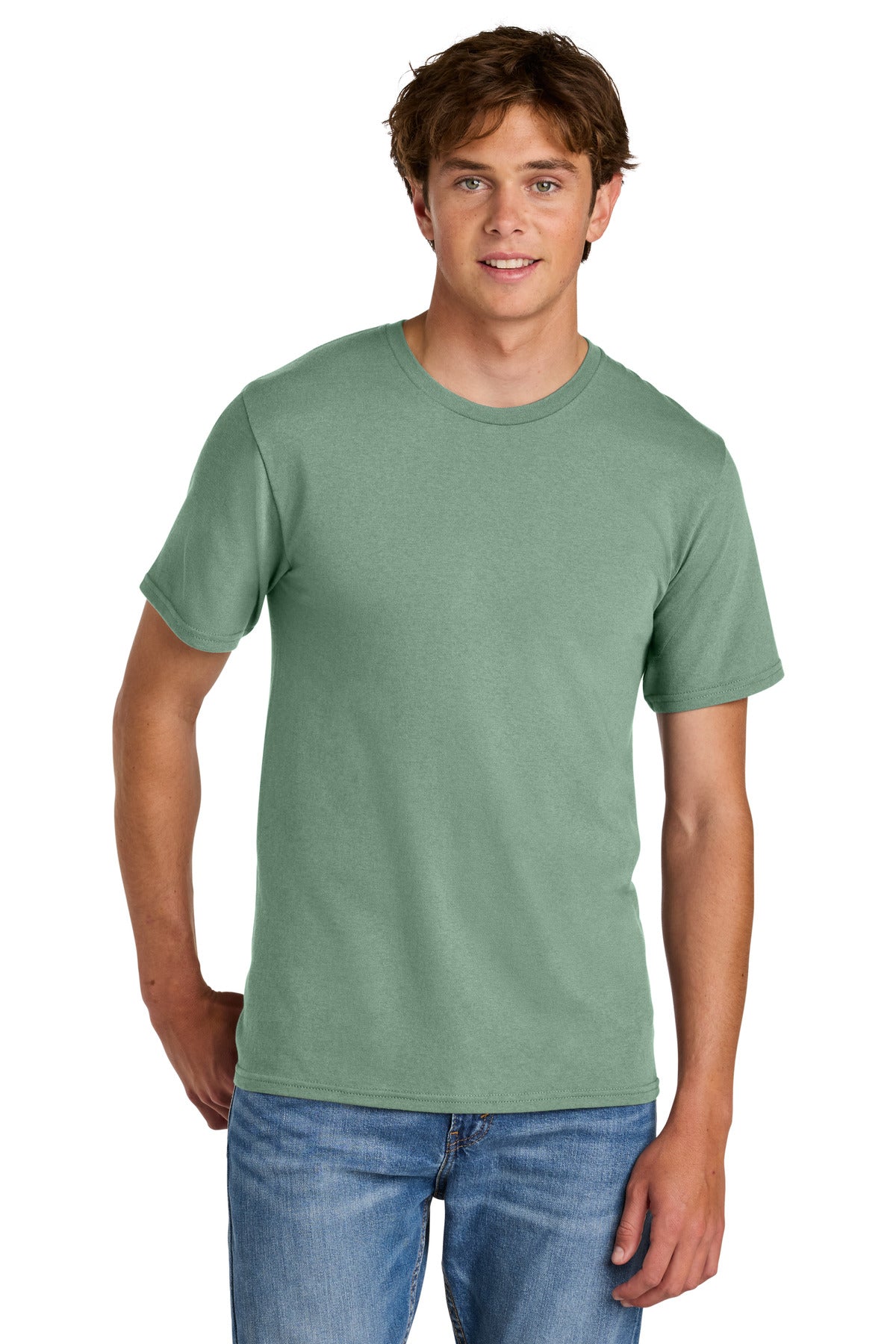 Custom Embroidered Port & Co T-Shirts  in Laurel Green