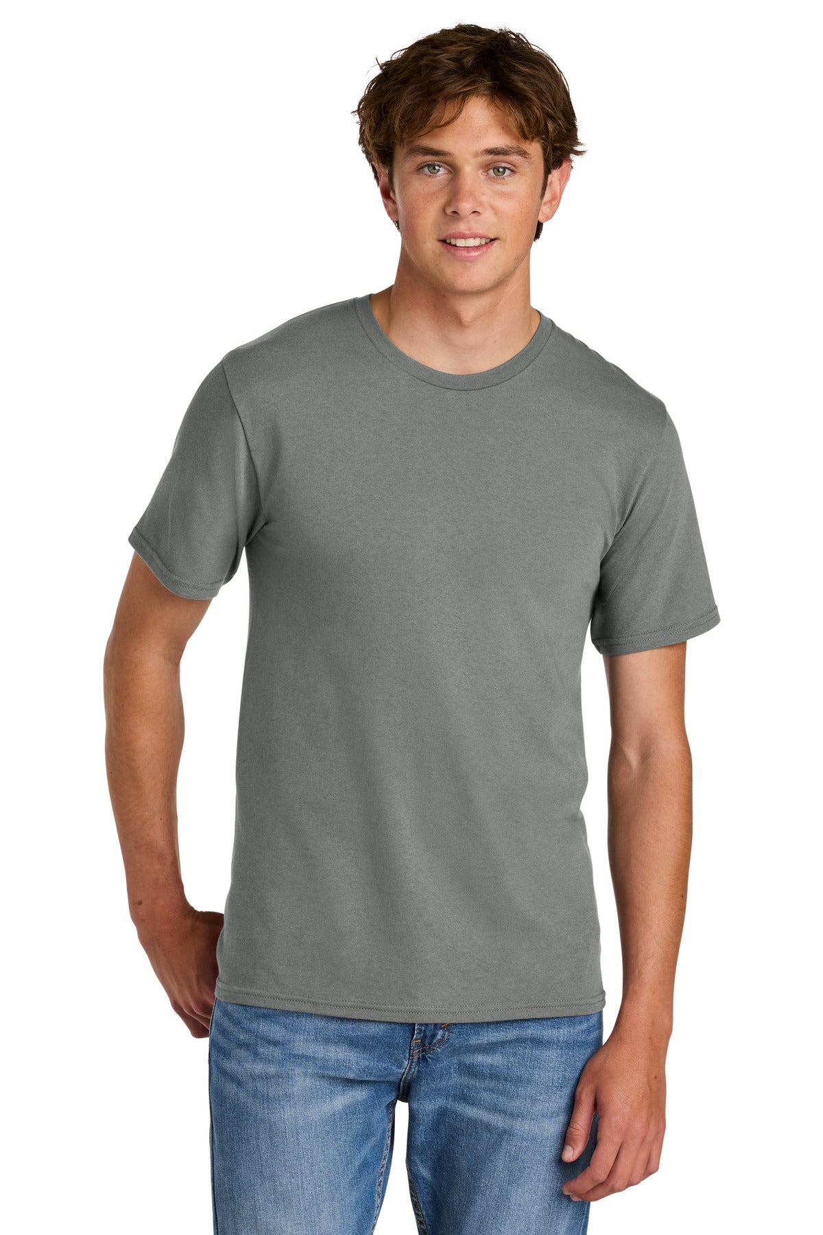 Custom Embroidered Port & Co T-Shirts  in Medium Grey