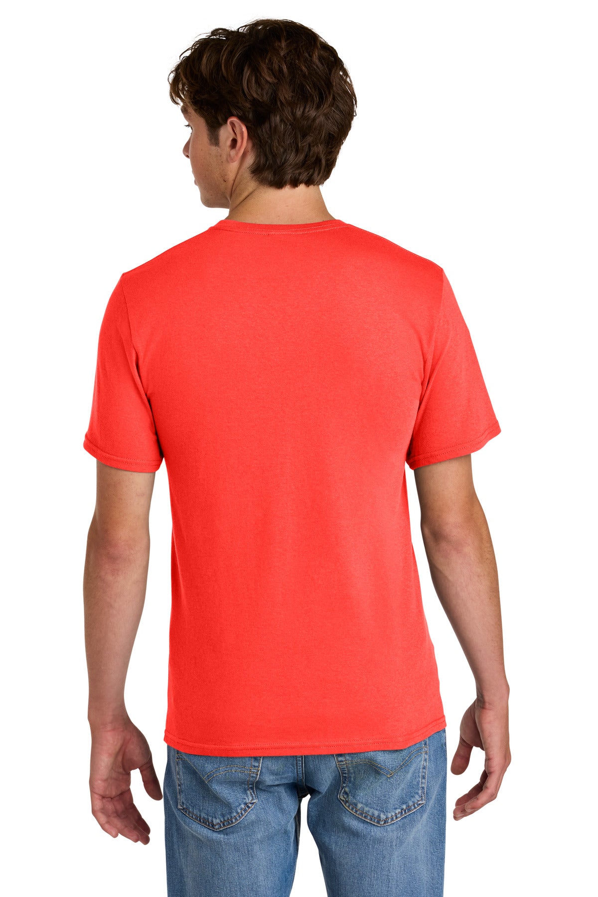 Custom Embroidered Port & Co T-Shirts  in Neon Electric Coral