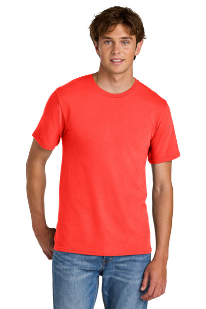 Custom Embroidered Port & Co T-Shirts  in Neon Electric Coral