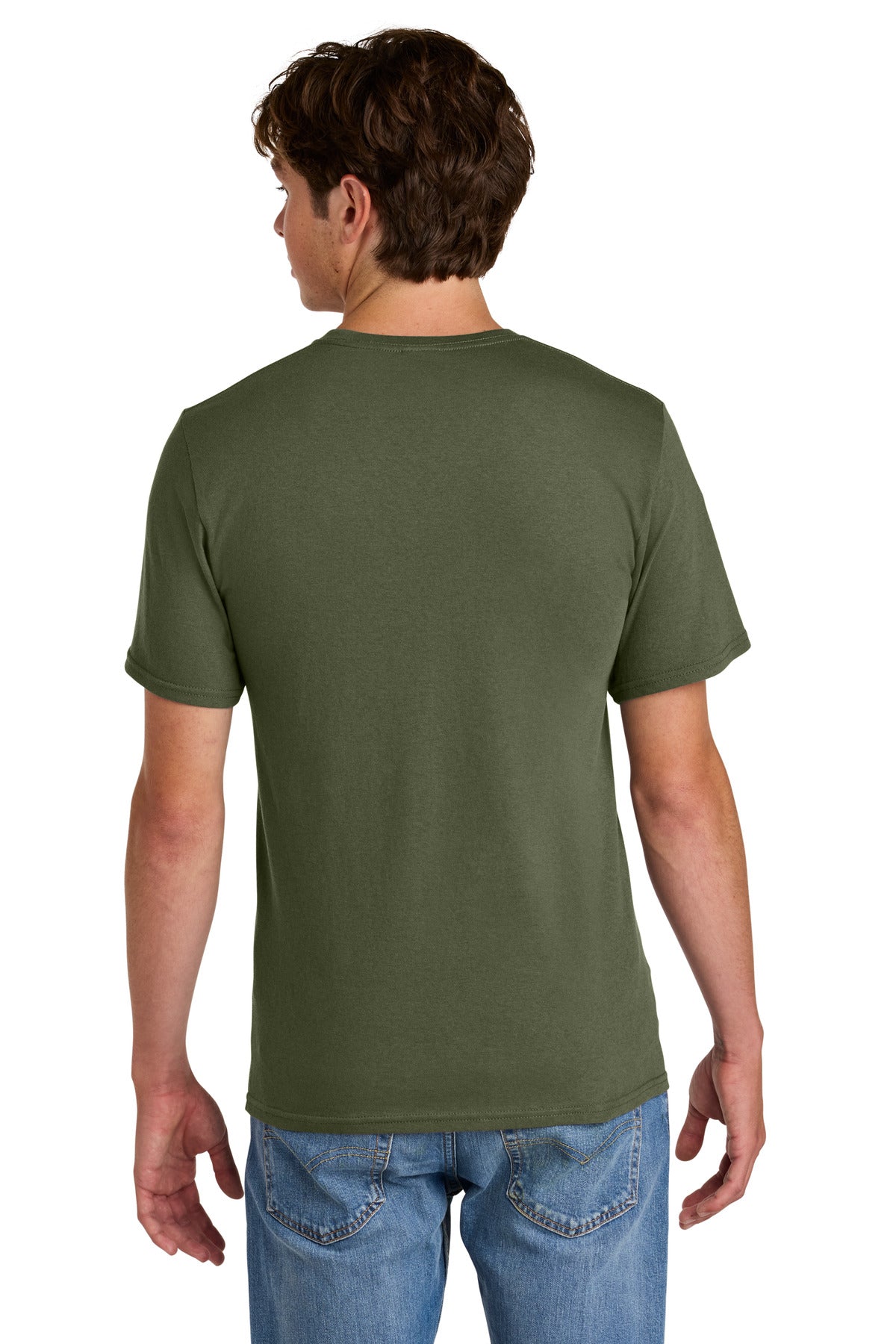 Custom Embroidered Port & Co T-Shirts  in Olive Drab Green