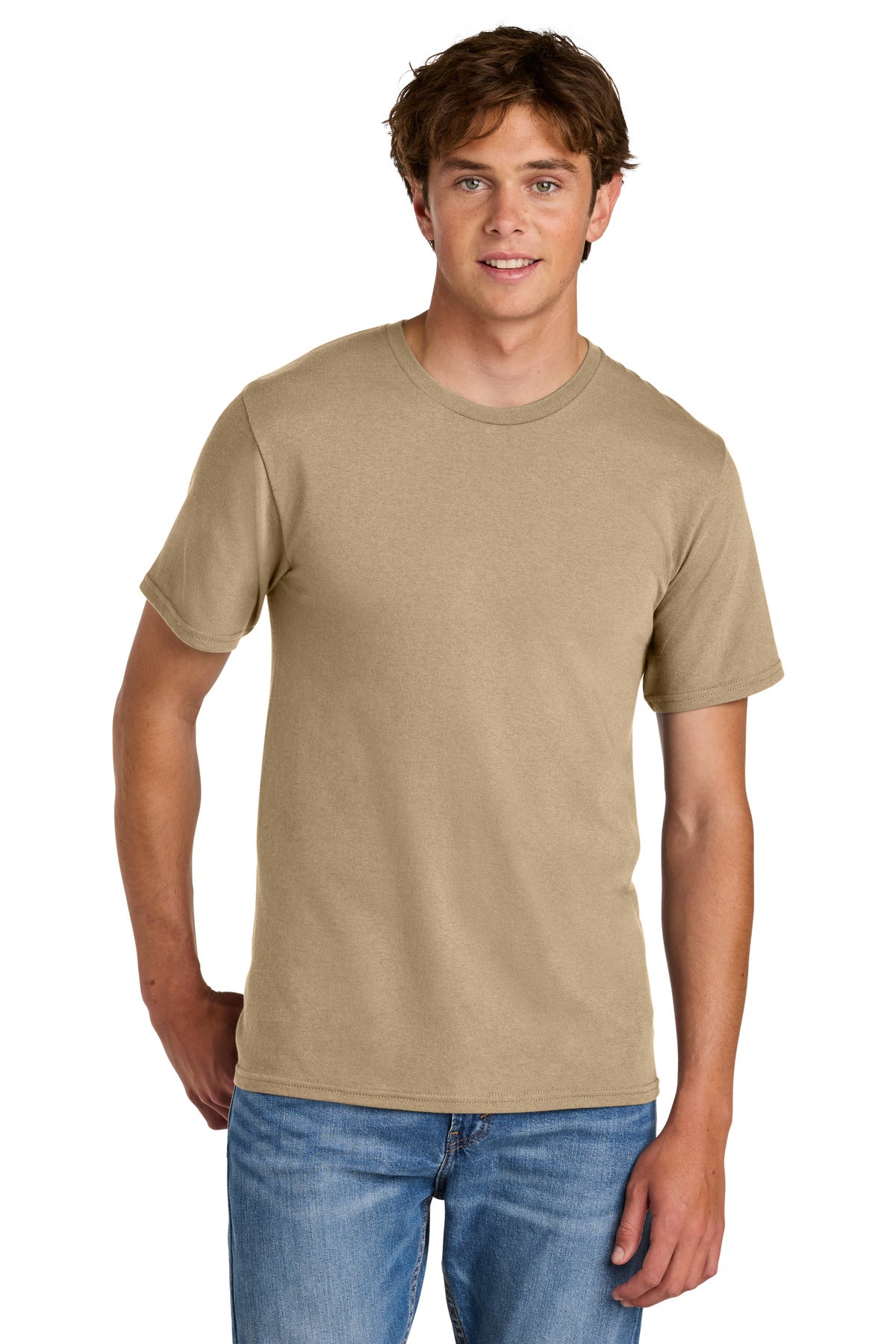 Custom Embroidered Port & Co T-Shirts  in Sand