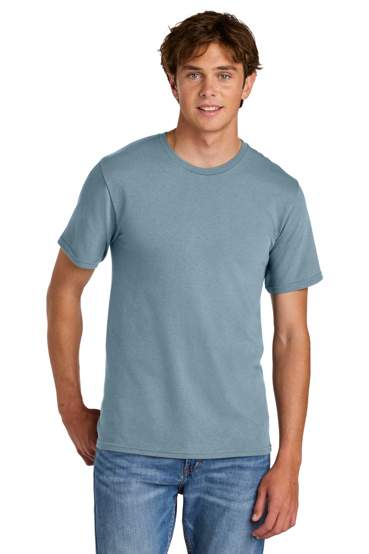 Custom Embroidered Port & Co T-Shirts  in Stonewashed Blue