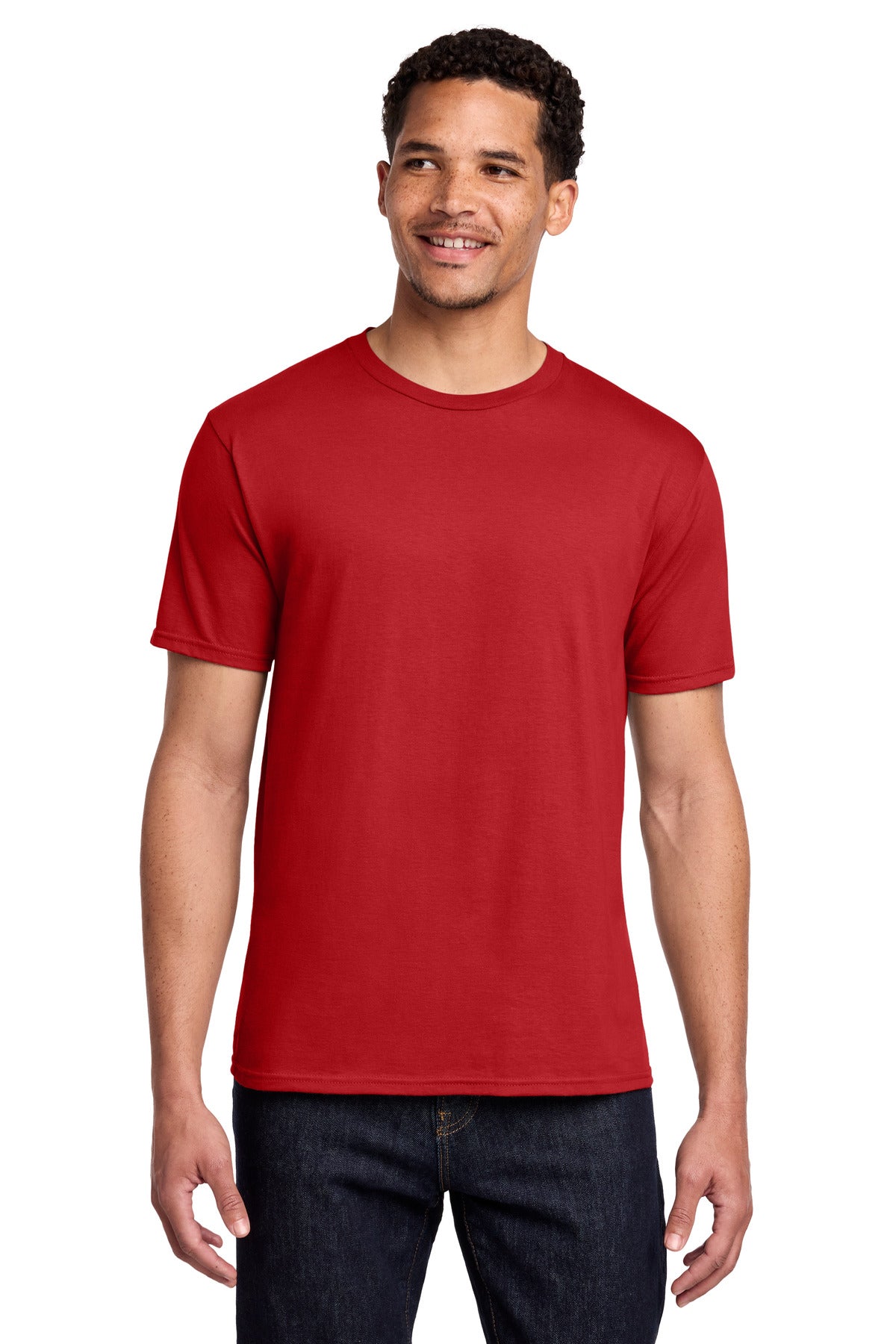 Custom Embroidered Port & Co T-Shirts  in Bright Red