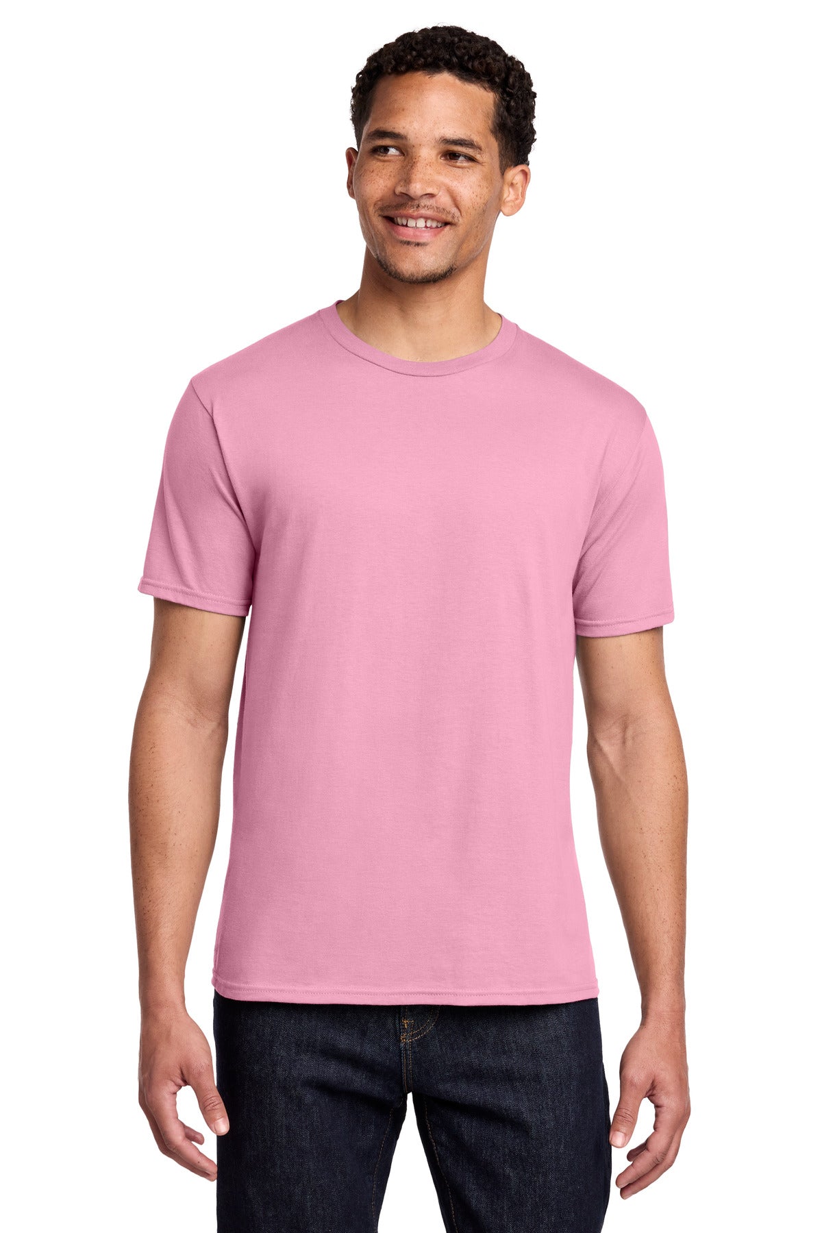 Custom Embroidered Port & Co T-Shirts  in Candy Pink