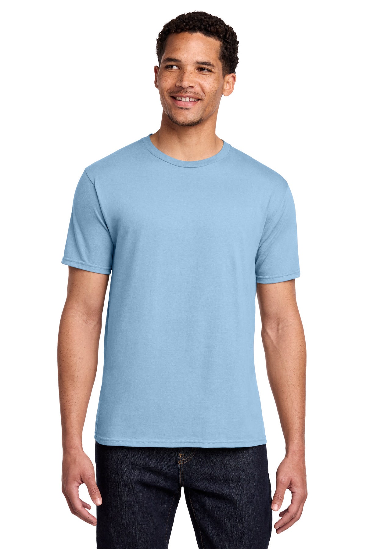 Custom Embroidered Port & Co T-Shirts  in Light Blue