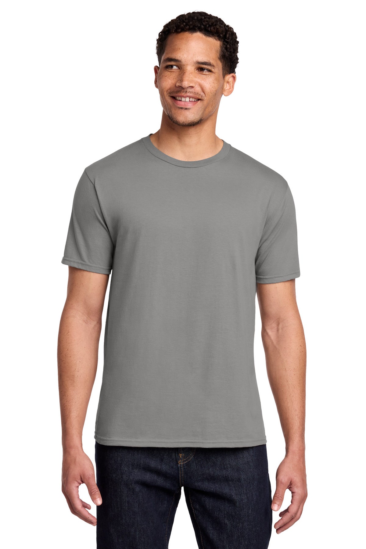 Custom Embroidered Port & Co T-Shirts  in Medium Grey