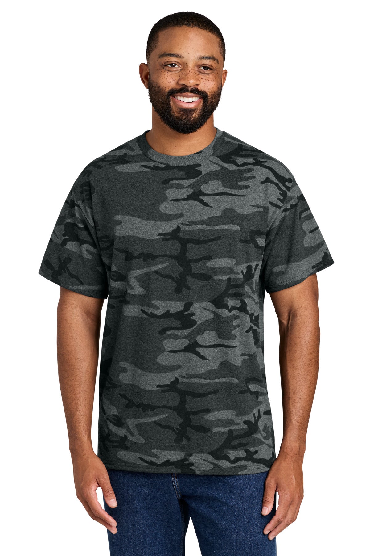 Custom Embroidered Port & Co T-Shirts  in Black Heather Camo