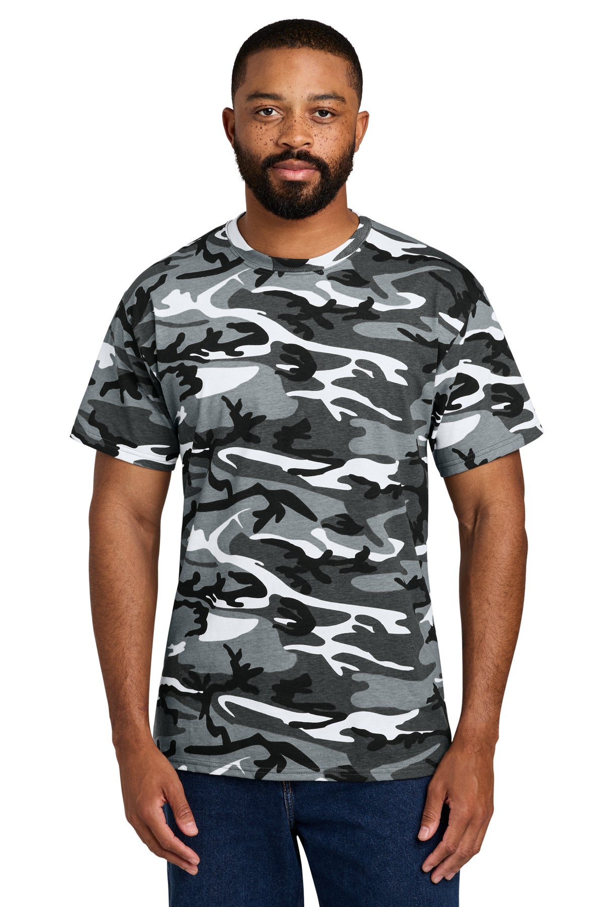 Custom Embroidered Port & Co T-Shirts  in Winter Camo