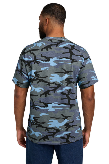 Custom Embroidered Port & Co T-Shirts  in Woodland Blue Camo