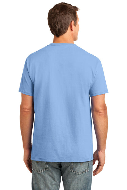 Custom Embroidered Port & Company Core Cotton Pocket Tee. PC54P,Light Blue