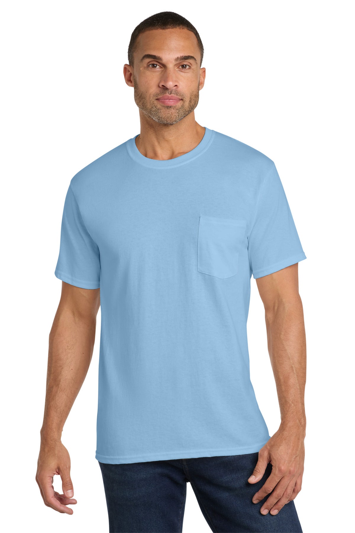 Custom Embroidered Port & Co T-Shirts  in Light Blue