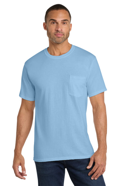 Custom Embroidered Port & Co T-Shirts  in Light Blue