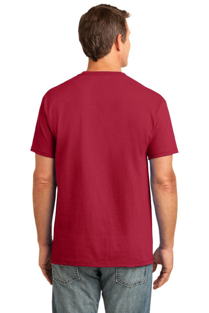 Custom Embroidered Port & Company Core Cotton Pocket Tee. PC54P,Red