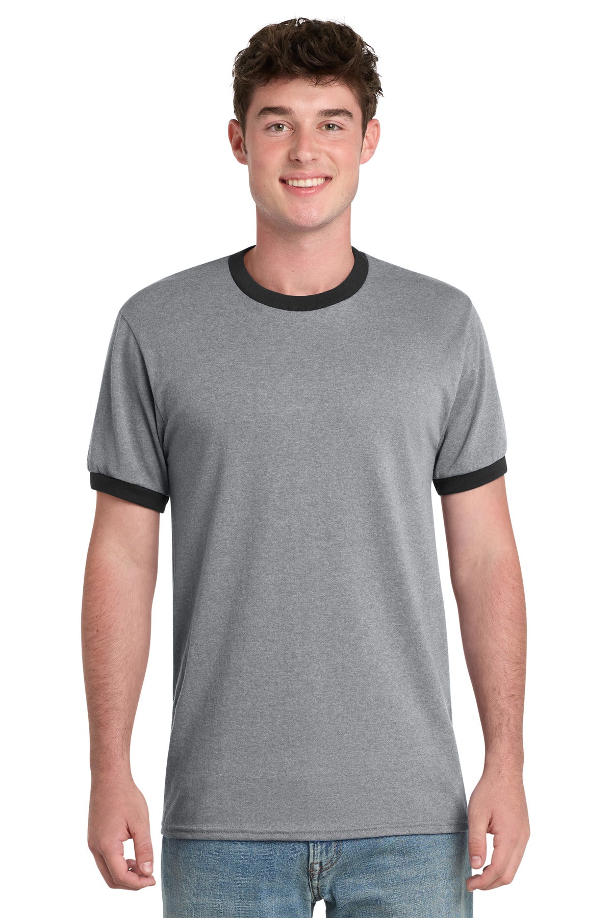 Custom Embroidered Port & Co T-Shirts  in Athletic Heather/ Jet Black