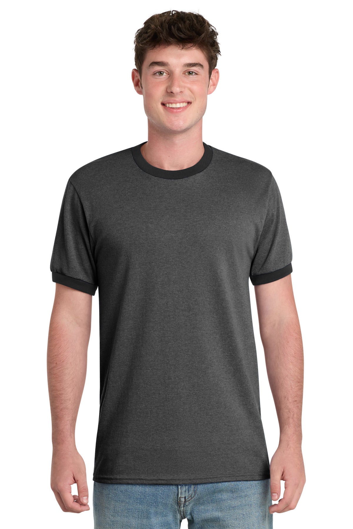 Custom Embroidered Port & Co T-Shirts  in Dark Heather Grey/ Jet Black