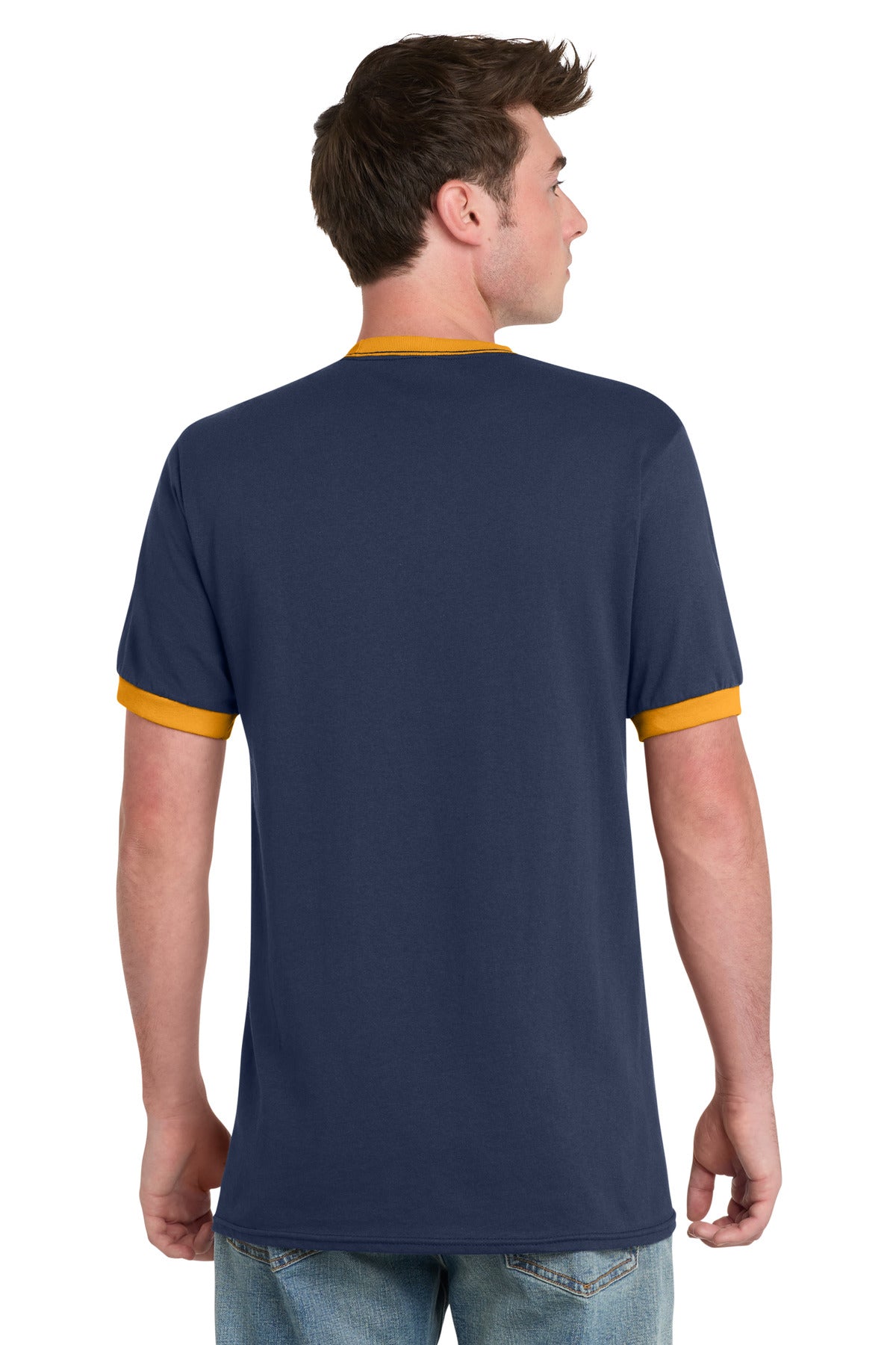 Custom Embroidered Port & Co T-Shirts  in Navy/ Gold