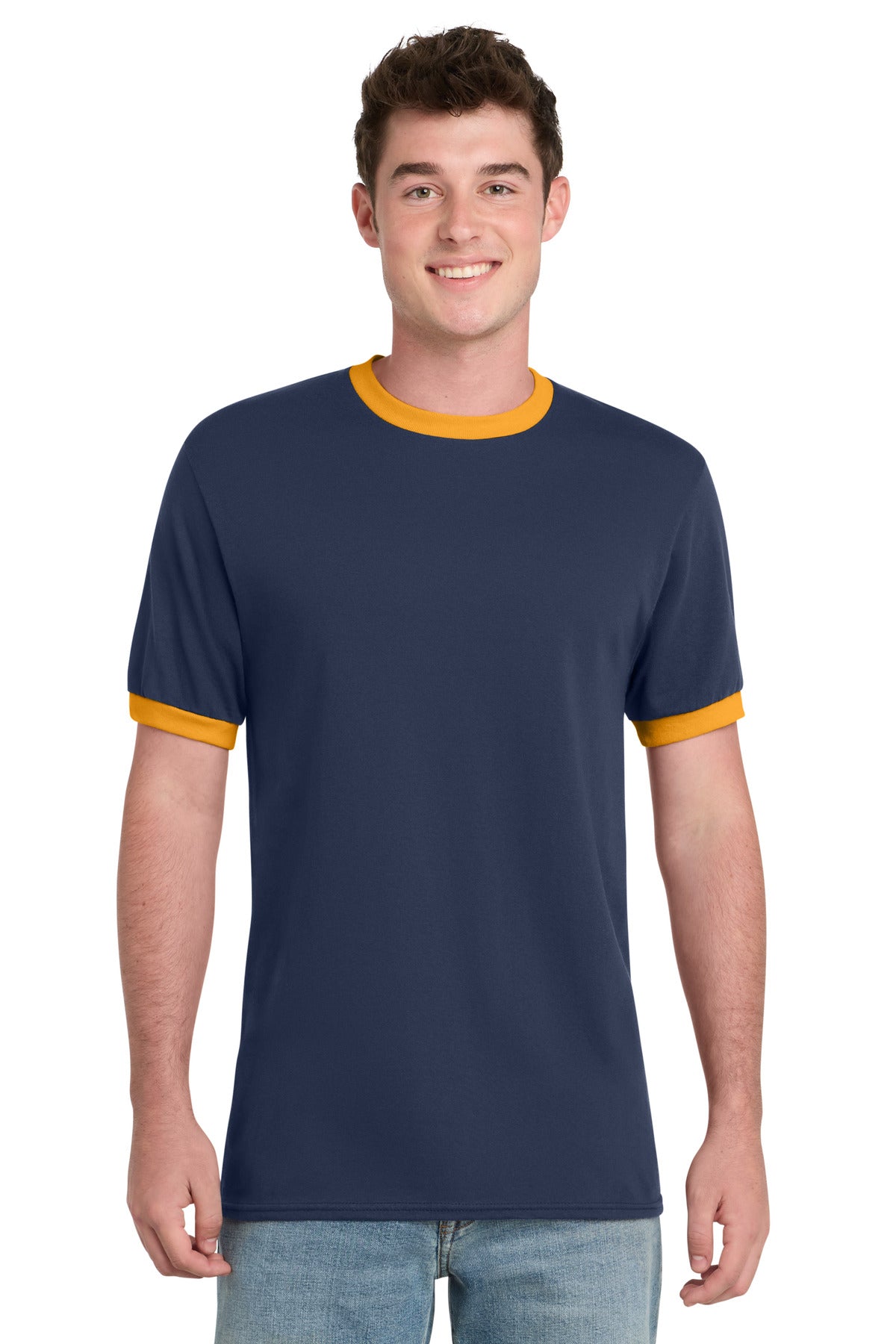 Custom Embroidered Port & Co T-Shirts  in Navy/ Gold