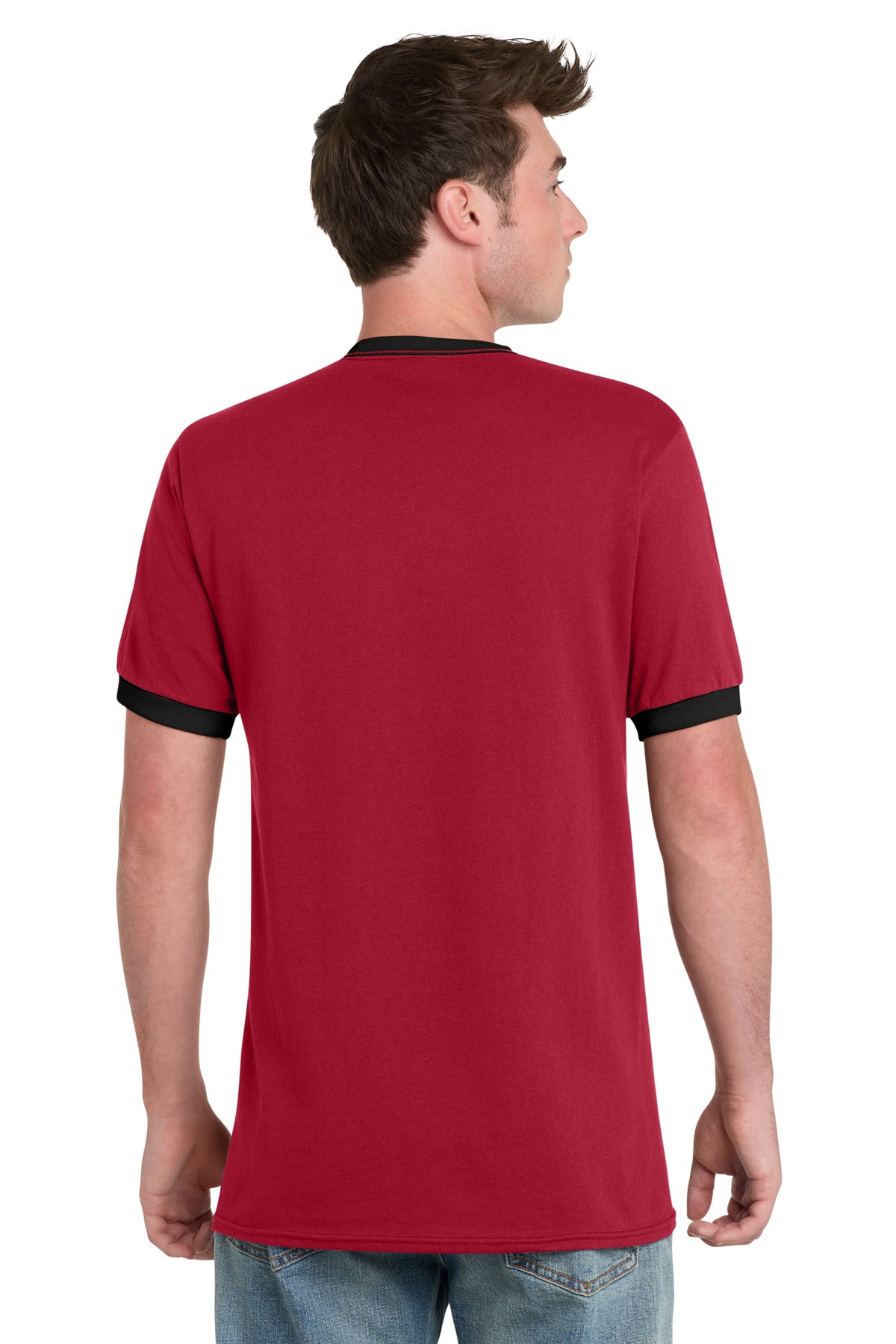 Custom Embroidered Port & Co T-Shirts  in Red/ Jet Black