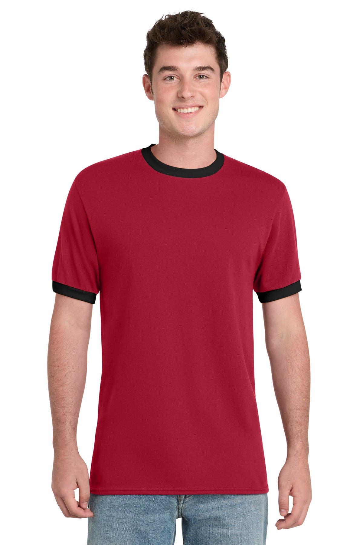 Custom Embroidered Port & Co T-Shirts  in Red/ Jet Black