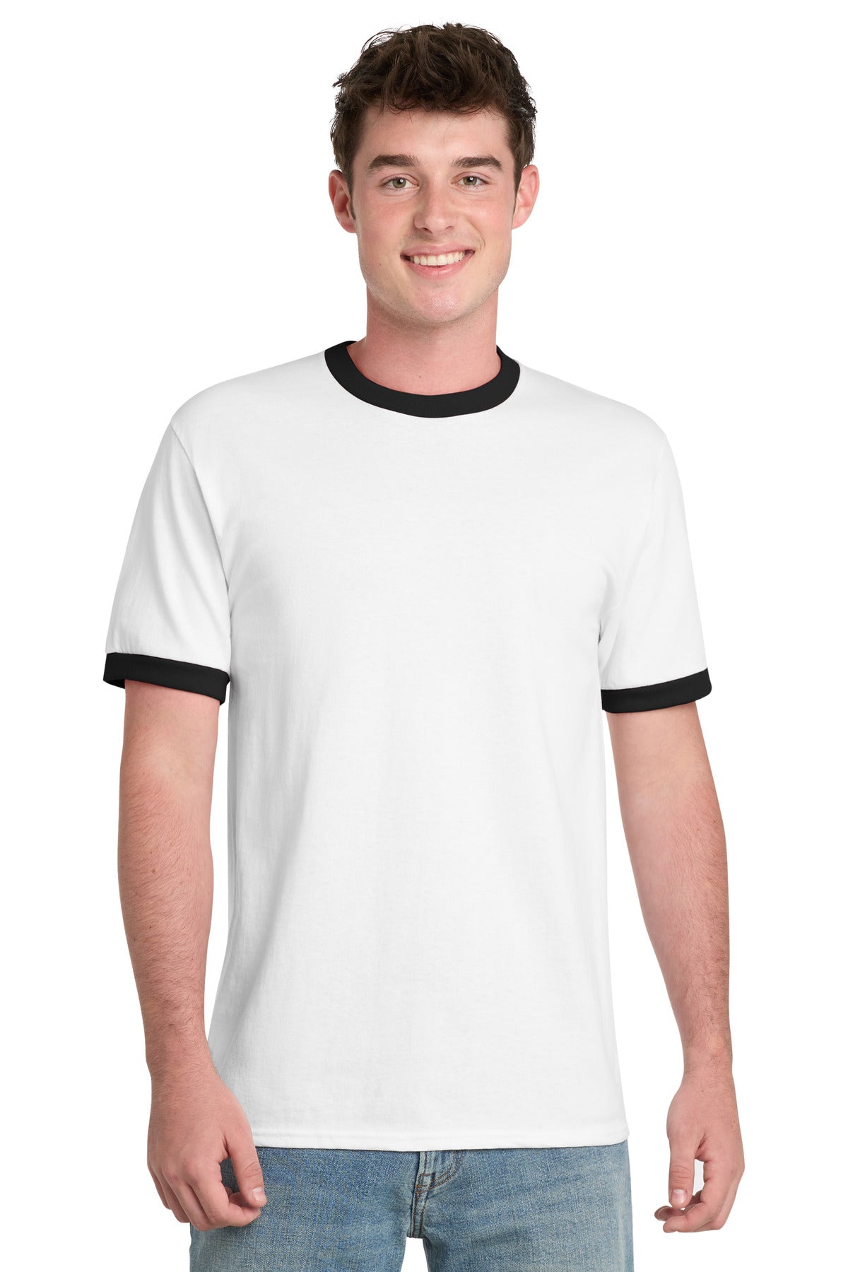 Custom Embroidered Port & Co T-Shirts  in White/ Jet Black