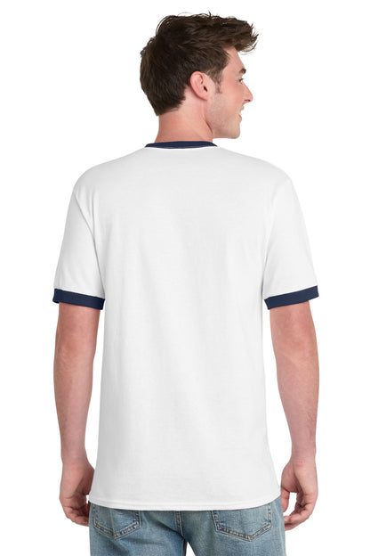 Custom Embroidered Port & Co T-Shirts  in White/ Navy