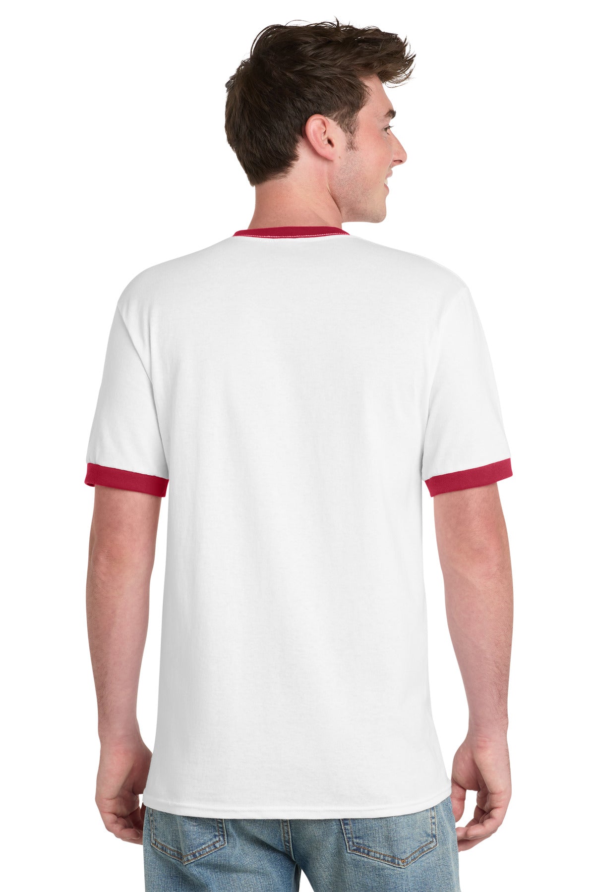 Custom Embroidered Port & Co T-Shirts  in White/ Red