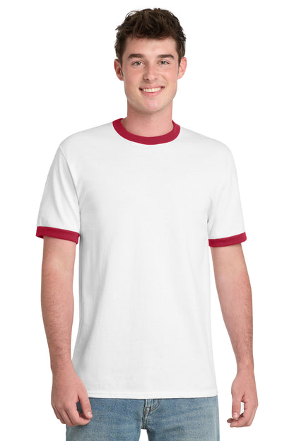 Custom Embroidered Port & Co T-Shirts  in White/ Red