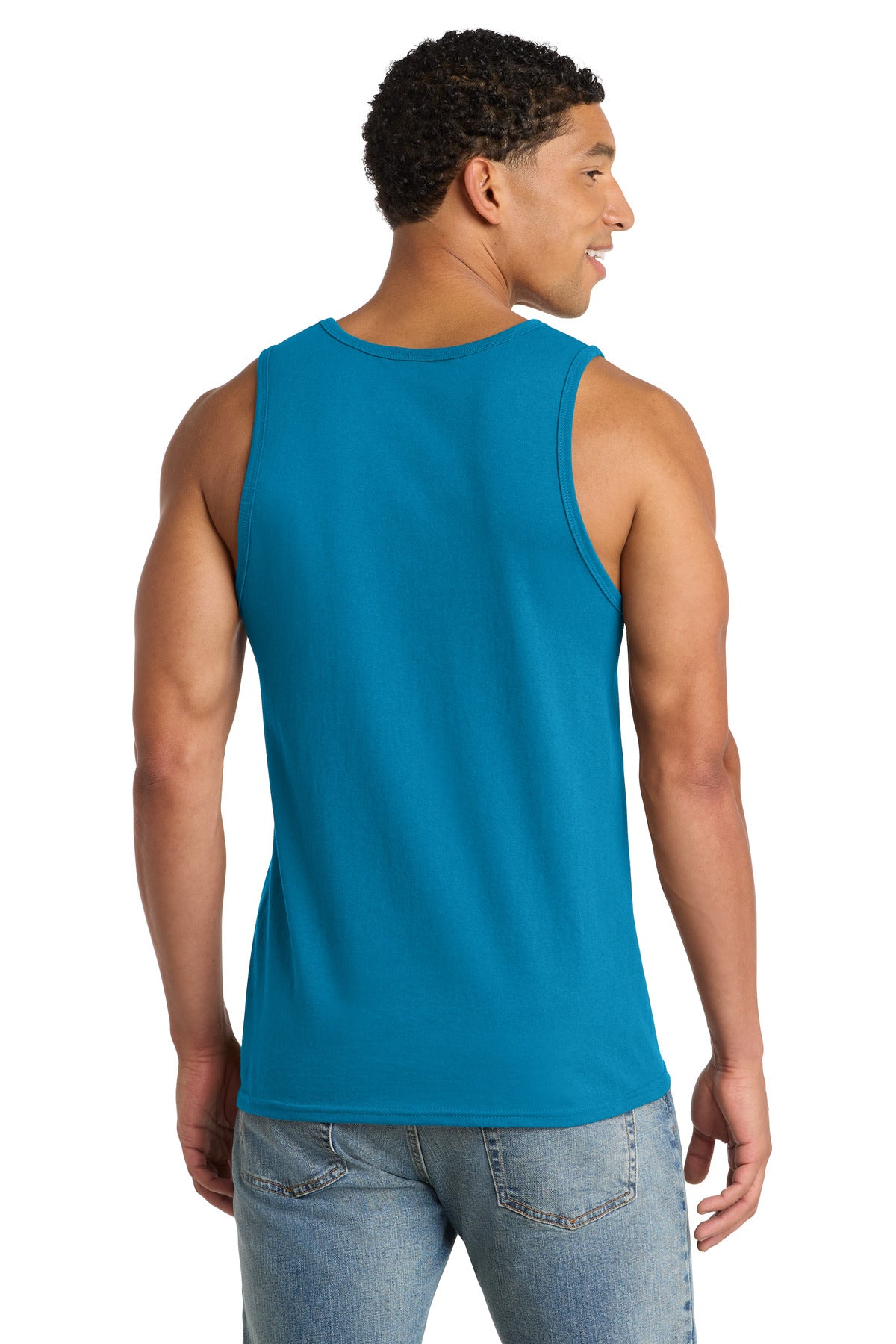 Custom Embroidered Port & Co T-Shirts  in Neon Blue