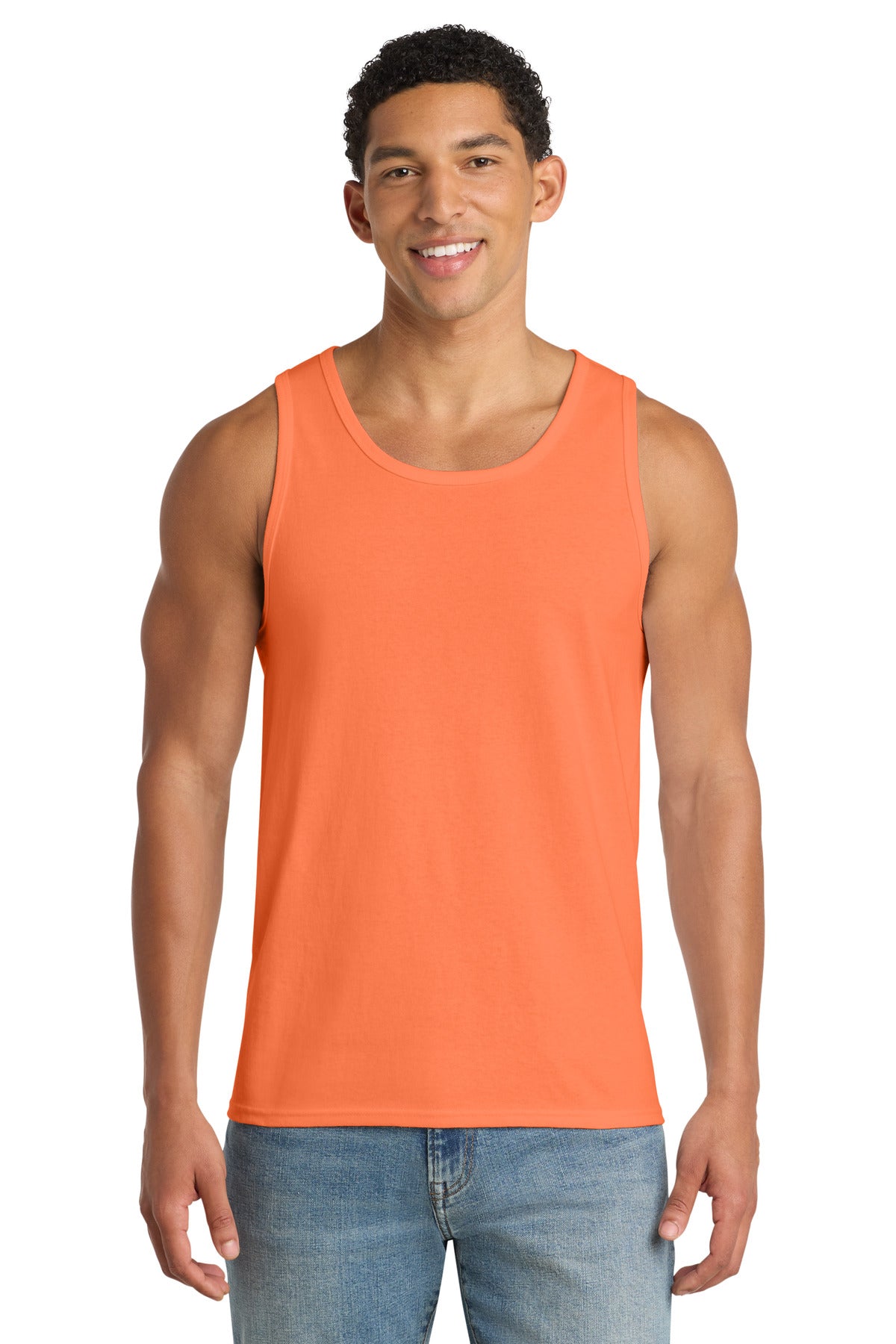 Custom Embroidered Port & Co T-Shirts  in Neon Orange