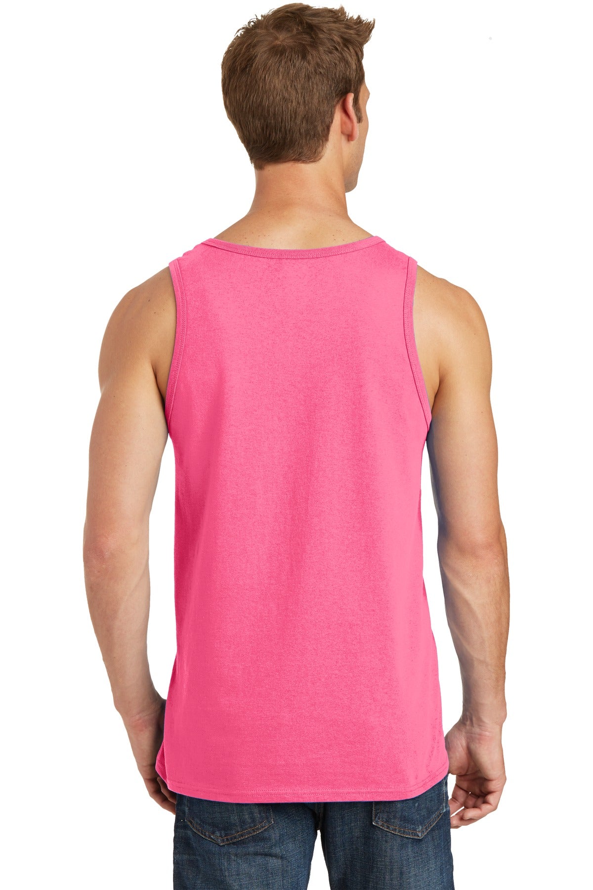 Custom Embroidered Port & Company Core Cotton Tank Top.  PC54TT,Neon Pink