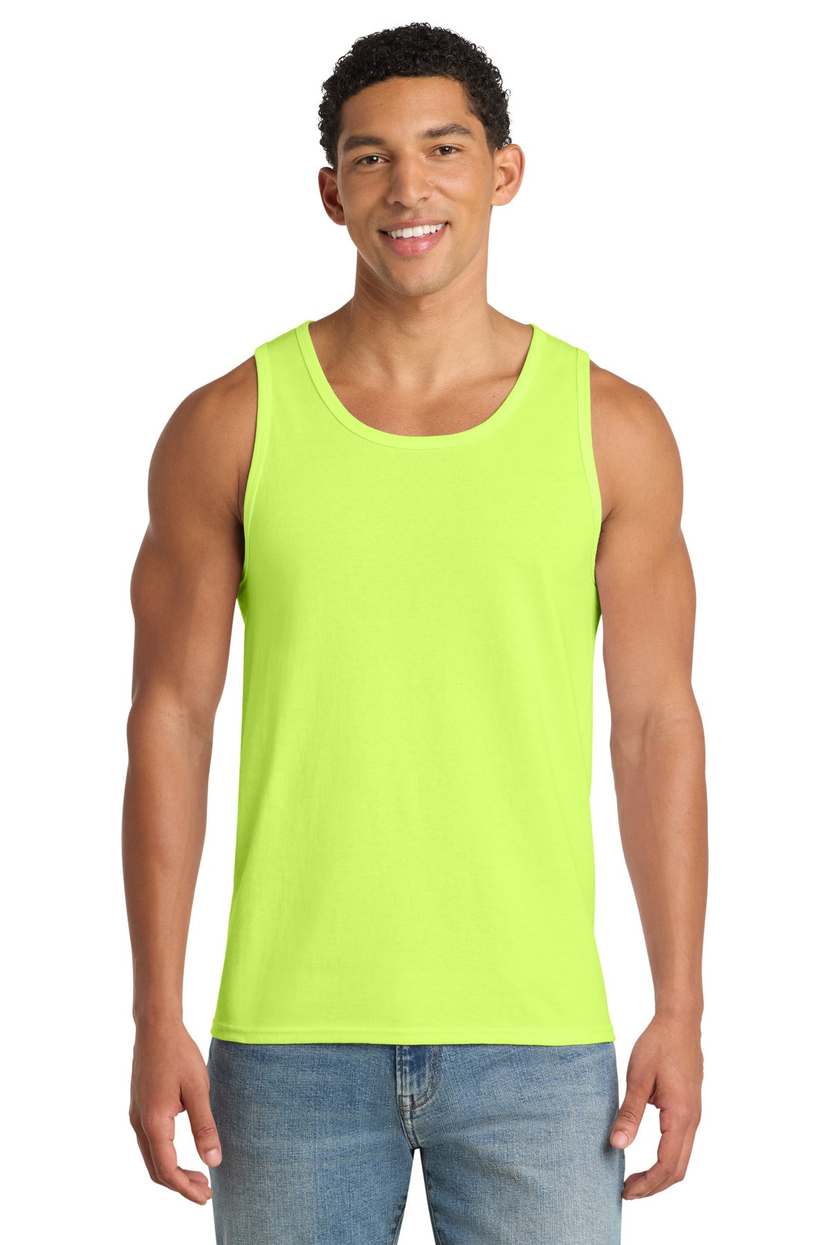Custom Embroidered Port & Co T-Shirts  in Neon Yellow
