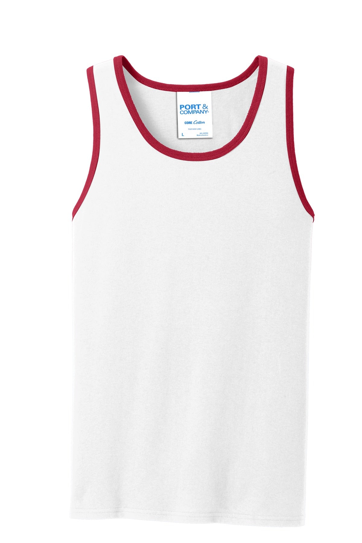 Port & Company Core Cotton Tank Top.  PC54TT White/ Red