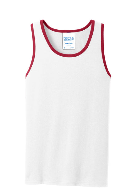 Port & Company Core Cotton Tank Top.  PC54TT White/ Red
