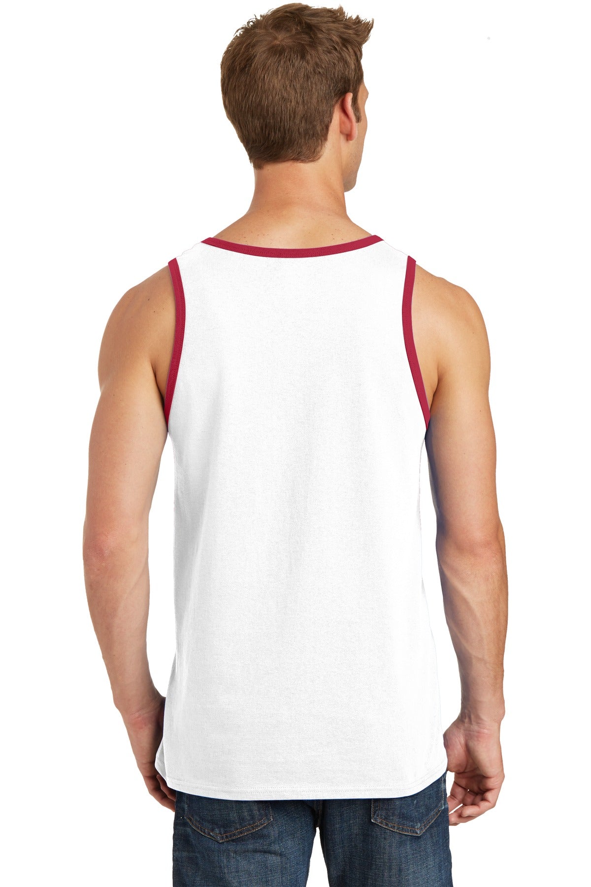 Custom Embroidered Port & Company Core Cotton Tank Top.  PC54TT,White/ Red