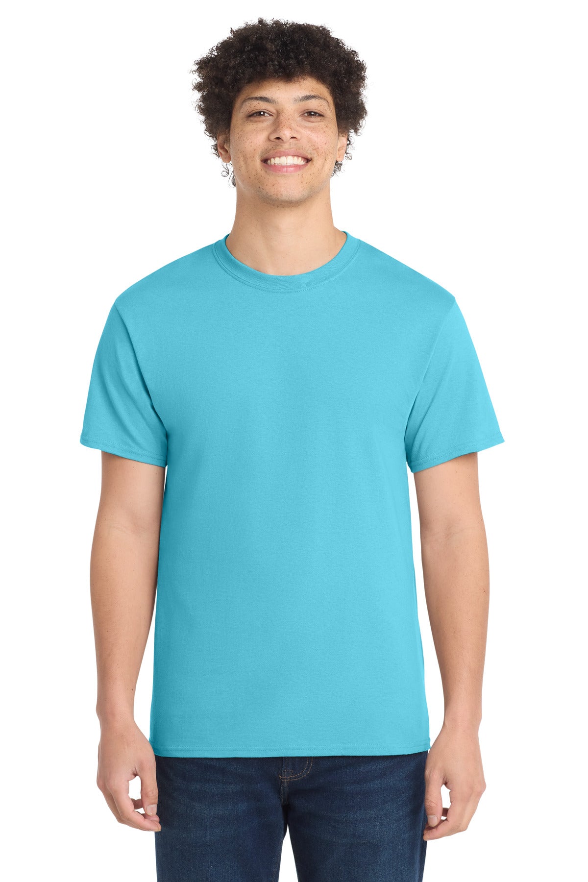 Custom Embroidered Port & Co T-Shirts  in Aquatic Blue