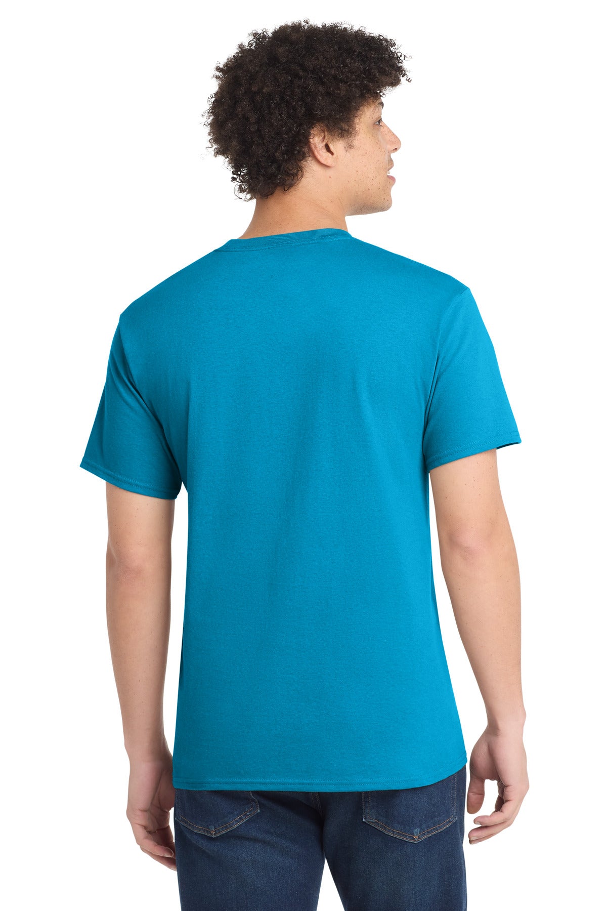Custom Embroidered Port & Co T-Shirts  in Neon Blue