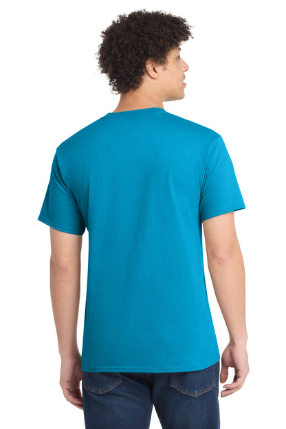 Custom Embroidered Port & Co T-Shirts  in Neon Blue