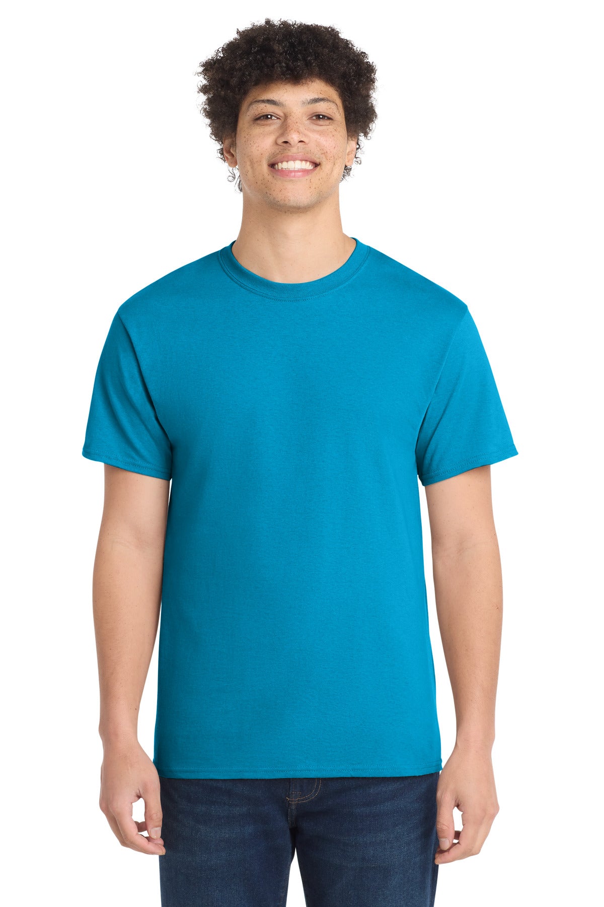 Custom Embroidered Port & Co T-Shirts  in Neon Blue
